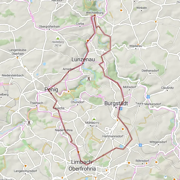 Karten-Miniaturansicht der Radinspiration "Limbach-Oberfrohna Rundweg" in Chemnitz, Germany. Erstellt vom Tarmacs.app-Routenplaner für Radtouren