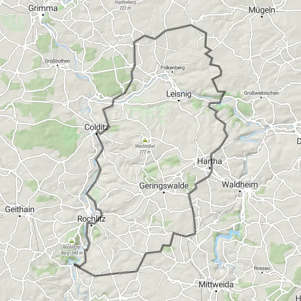 Map miniature of "Roads Less Traveled" cycling inspiration in Chemnitz, Germany. Generated by Tarmacs.app cycling route planner