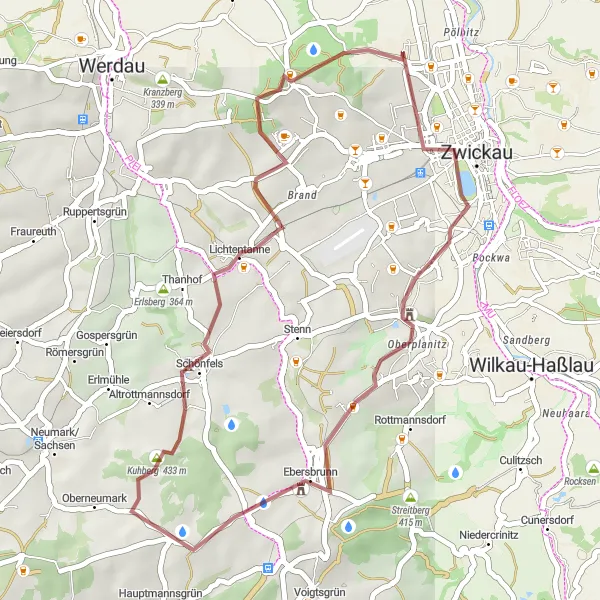 Map miniature of "Weissenborn-Kreuzberg (Chemnitz, Germany)" cycling inspiration in Chemnitz, Germany. Generated by Tarmacs.app cycling route planner