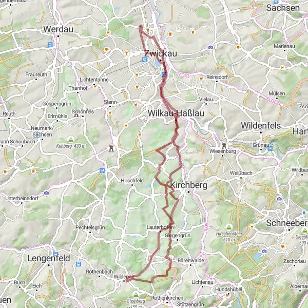 Map miniature of "Weißenborn Loop - Gravel" cycling inspiration in Chemnitz, Germany. Generated by Tarmacs.app cycling route planner