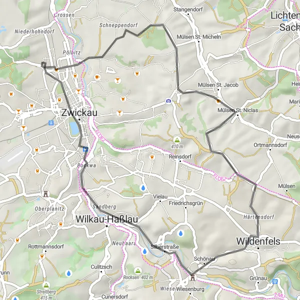 Map miniature of "Weissenborn-Juchhö (Chemnitz, Germany)" cycling inspiration in Chemnitz, Germany. Generated by Tarmacs.app cycling route planner