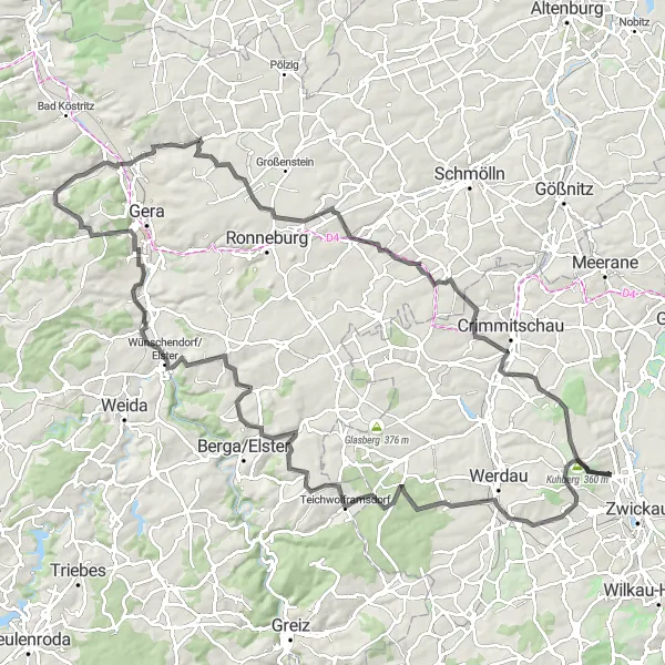 Karten-Miniaturansicht der Radinspiration "Rundweg durch malerische Dörfer und spektakuläre Aussichtspunkte" in Chemnitz, Germany. Erstellt vom Tarmacs.app-Routenplaner für Radtouren