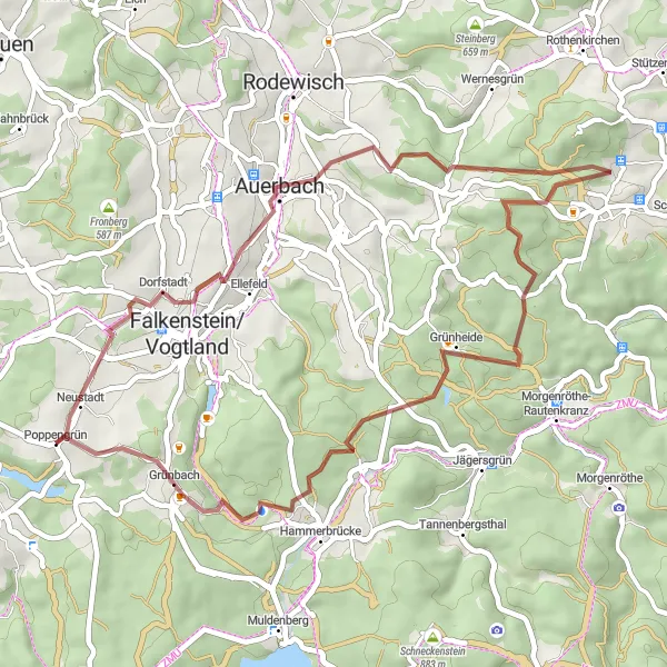 Karten-Miniaturansicht der Radinspiration "Rundfahrt um Werda entlang von Bezelberg und Grünbach" in Chemnitz, Germany. Erstellt vom Tarmacs.app-Routenplaner für Radtouren