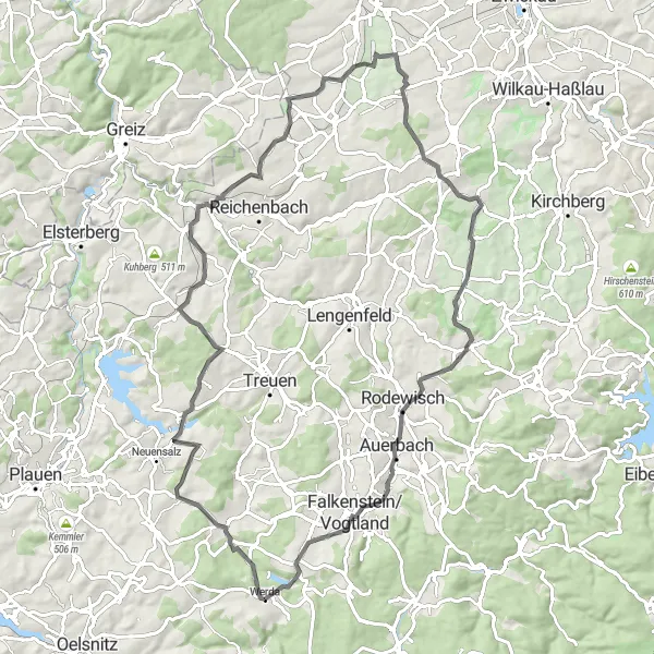 Karten-Miniaturansicht der Radinspiration "Radtour durch Netzschkau und Burg Schönfels" in Chemnitz, Germany. Erstellt vom Tarmacs.app-Routenplaner für Radtouren