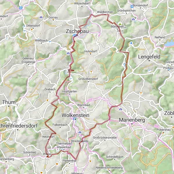 Karten-Miniaturansicht der Radinspiration "Gravel-Tour durch das Erzgebirge" in Chemnitz, Germany. Erstellt vom Tarmacs.app-Routenplaner für Radtouren