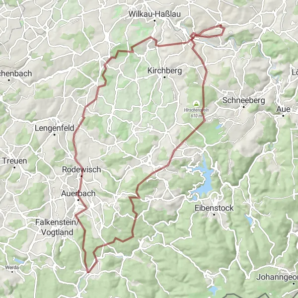Map miniature of "The Gravel Expedition" cycling inspiration in Chemnitz, Germany. Generated by Tarmacs.app cycling route planner