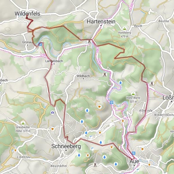 Karten-Miniaturansicht der Radinspiration "Gravel-Tour durch die Region um Wildenfels" in Chemnitz, Germany. Erstellt vom Tarmacs.app-Routenplaner für Radtouren