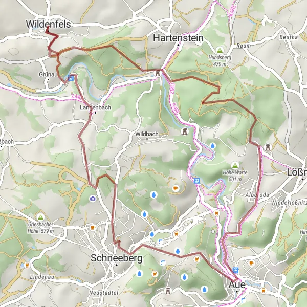 Map miniature of "Gravel Escape" cycling inspiration in Chemnitz, Germany. Generated by Tarmacs.app cycling route planner