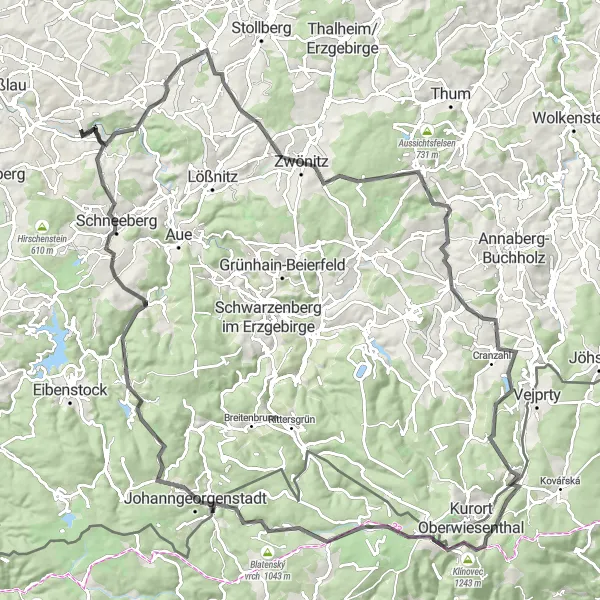 Map miniature of "The Ultimate Road Challenge" cycling inspiration in Chemnitz, Germany. Generated by Tarmacs.app cycling route planner