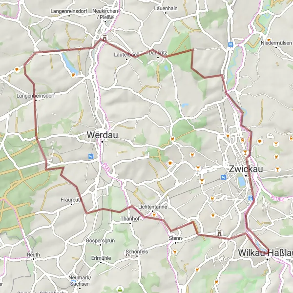 Map miniature of "Historic Trail" cycling inspiration in Chemnitz, Germany. Generated by Tarmacs.app cycling route planner