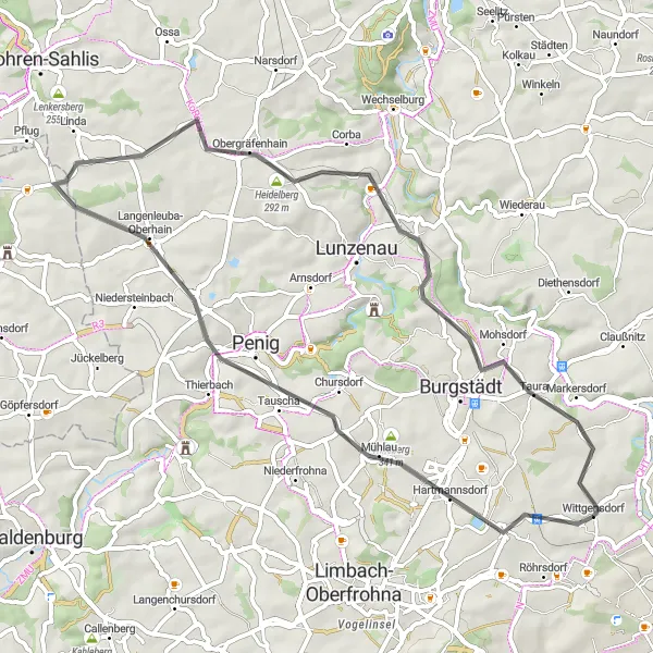 Map miniature of "Penig Adventure" cycling inspiration in Chemnitz, Germany. Generated by Tarmacs.app cycling route planner