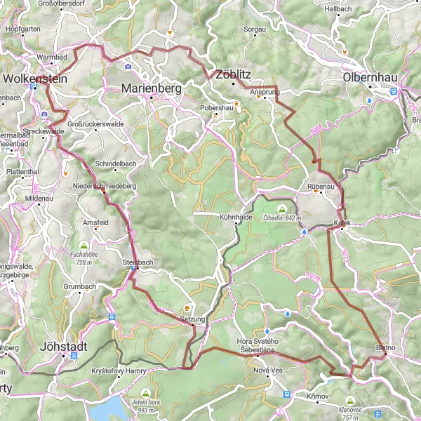 Karten-Miniaturansicht der Radinspiration "Rundtour um Wolkenstein über Zöblitz und Mittelschmiedeberg" in Chemnitz, Germany. Erstellt vom Tarmacs.app-Routenplaner für Radtouren