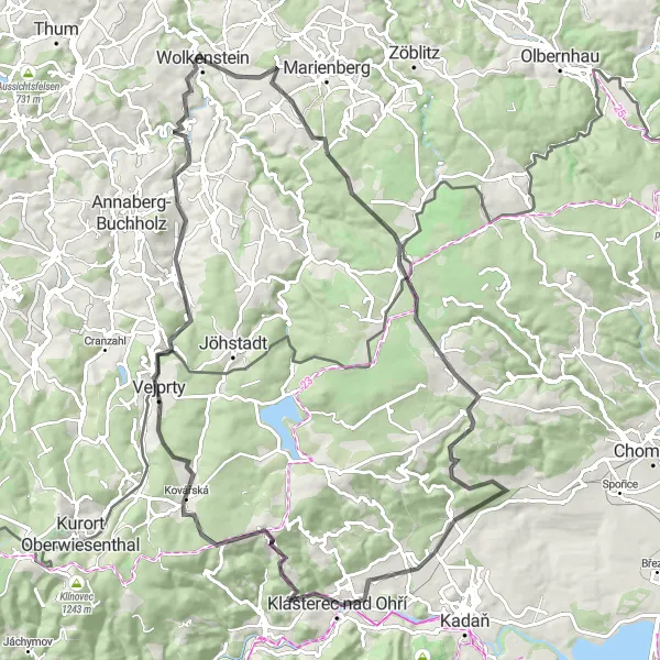 Karten-Miniaturansicht der Radinspiration "Roadtour entlang vieler Aussichtspunkte und Sehenswürdigkeiten" in Chemnitz, Germany. Erstellt vom Tarmacs.app-Routenplaner für Radtouren