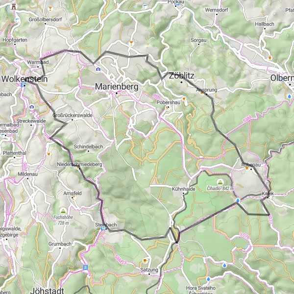 Karten-Miniaturansicht der Radinspiration "Rauf und runter" in Chemnitz, Germany. Erstellt vom Tarmacs.app-Routenplaner für Radtouren