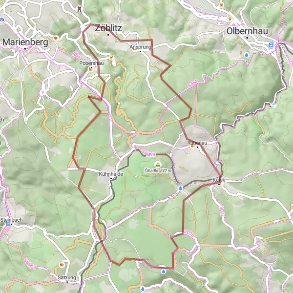 Map miniature of "Gravel Adventure" cycling inspiration in Chemnitz, Germany. Generated by Tarmacs.app cycling route planner