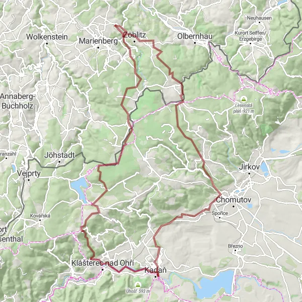 Map miniature of "Discovering Gravel Trails" cycling inspiration in Chemnitz, Germany. Generated by Tarmacs.app cycling route planner