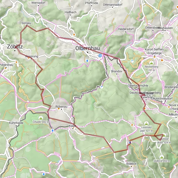 Map miniature of "Mountain Scenic Route" cycling inspiration in Chemnitz, Germany. Generated by Tarmacs.app cycling route planner