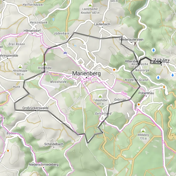 Karten-Miniaturansicht der Radinspiration "Road-Tour um Zöblitz" in Chemnitz, Germany. Erstellt vom Tarmacs.app-Routenplaner für Radtouren