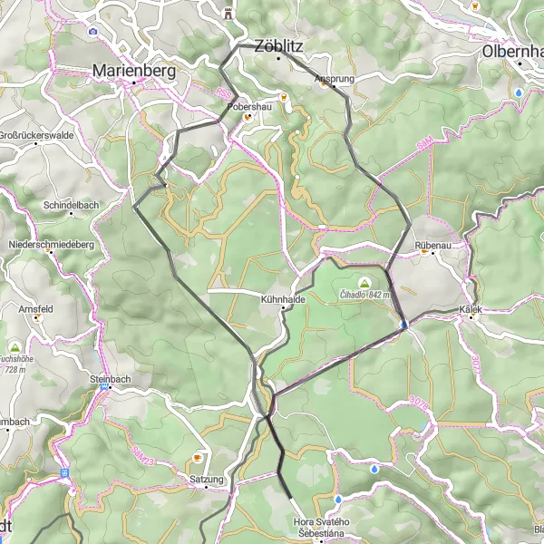 Karten-Miniaturansicht der Radinspiration "Morgensternhöhe und Marterberg Straßentour" in Chemnitz, Germany. Erstellt vom Tarmacs.app-Routenplaner für Radtouren