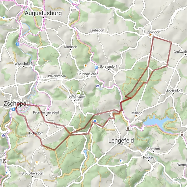 Karten-Miniaturansicht der Radinspiration "Rundtour durch Eppendorf und Umgebung" in Chemnitz, Germany. Erstellt vom Tarmacs.app-Routenplaner für Radtouren