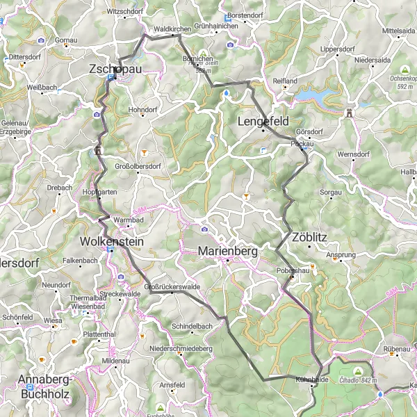 Map miniature of "Börnichen Beauty" cycling inspiration in Chemnitz, Germany. Generated by Tarmacs.app cycling route planner