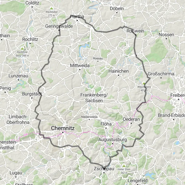 Karten-Miniaturansicht der Radinspiration "Panoramablicke im Erzgebirge - Rundtour ab Zschopau" in Chemnitz, Germany. Erstellt vom Tarmacs.app-Routenplaner für Radtouren