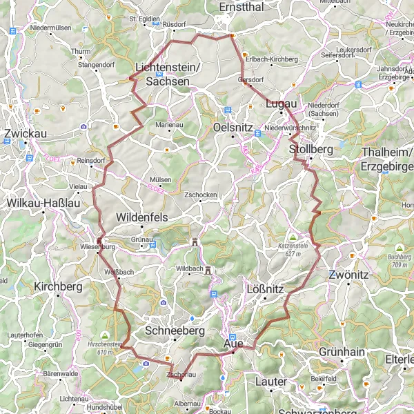 Map miniature of "The Nature's Haven" cycling inspiration in Chemnitz, Germany. Generated by Tarmacs.app cycling route planner