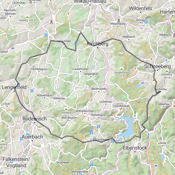 Map miniature of "The Schönheide Circuit" cycling inspiration in Chemnitz, Germany. Generated by Tarmacs.app cycling route planner