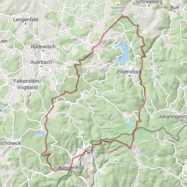 Map miniature of "Gravel route through Schneidersberge and Stützengrün" cycling inspiration in Chemnitz, Germany. Generated by Tarmacs.app cycling route planner