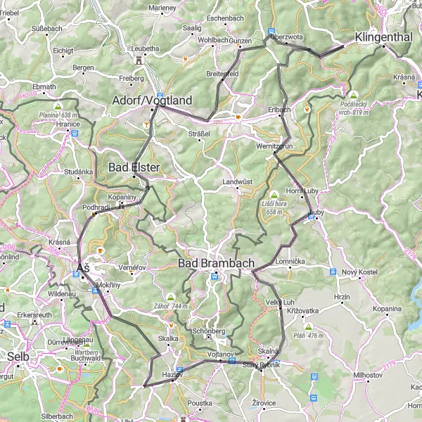 Map miniature of "Zwota Loop via Aš" cycling inspiration in Chemnitz, Germany. Generated by Tarmacs.app cycling route planner