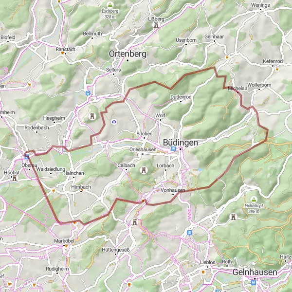 Map miniature of "Hidden Gems of Altenstadt" cycling inspiration in Darmstadt, Germany. Generated by Tarmacs.app cycling route planner