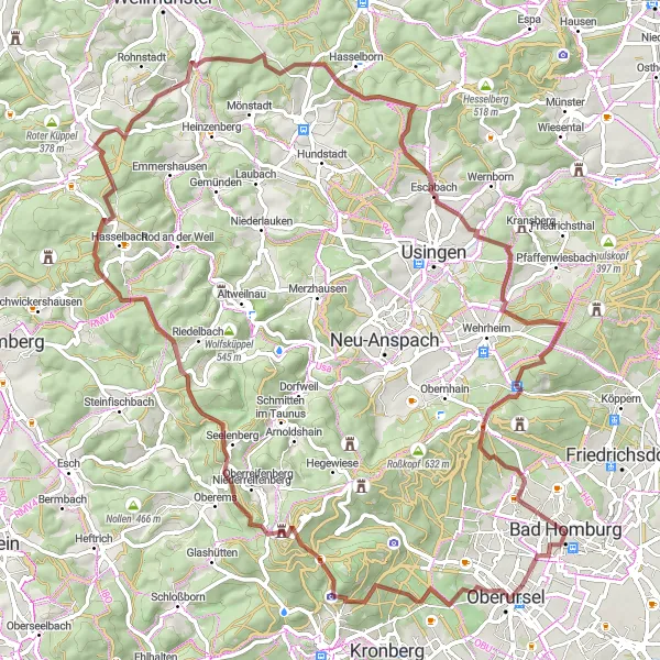 Map miniature of "Mystical Gravel Adventure" cycling inspiration in Darmstadt, Germany. Generated by Tarmacs.app cycling route planner