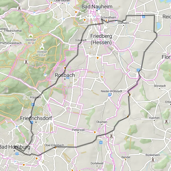 Karten-Miniaturansicht der Radinspiration "Entdeckungstour durch Schwalheim und Burg-Gräfenrode" in Darmstadt, Germany. Erstellt vom Tarmacs.app-Routenplaner für Radtouren