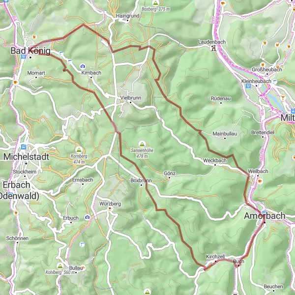 Map miniature of "Discover the Scenic Beauty of the Odenwald on Gravel" cycling inspiration in Darmstadt, Germany. Generated by Tarmacs.app cycling route planner