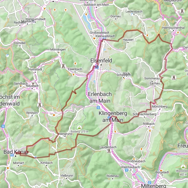 Map miniature of "Savoring the Beauty of the Odenwald" cycling inspiration in Darmstadt, Germany. Generated by Tarmacs.app cycling route planner