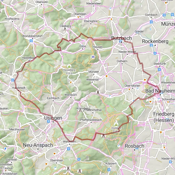 Karten-Miniaturansicht der Radinspiration "Gravel-Tour durch die Wetterau" in Darmstadt, Germany. Erstellt vom Tarmacs.app-Routenplaner für Radtouren