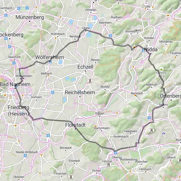 Karten-Miniaturansicht der Radinspiration "Road-Tour durch die Wetterau" in Darmstadt, Germany. Erstellt vom Tarmacs.app-Routenplaner für Radtouren