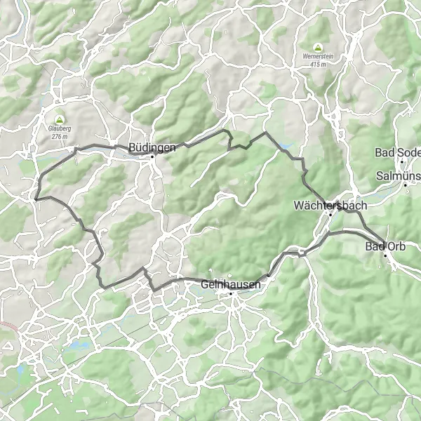 Map miniature of "Scenic Gravel Ride to Burg Ronneburg" cycling inspiration in Darmstadt, Germany. Generated by Tarmacs.app cycling route planner