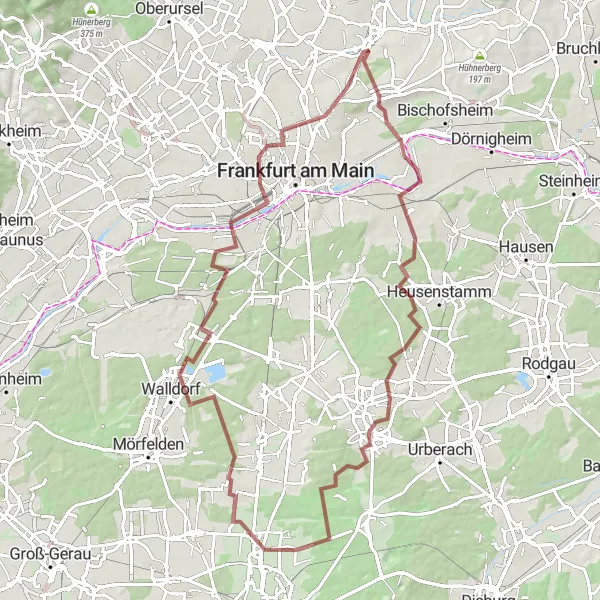 Map miniature of "The Gravel Adventure" cycling inspiration in Darmstadt, Germany. Generated by Tarmacs.app cycling route planner