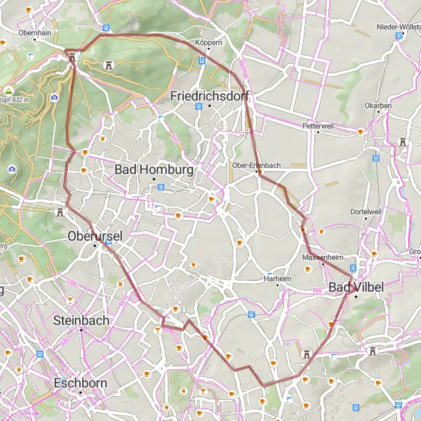 Karten-Miniaturansicht der Radinspiration "Römerkastell Saalburg Gravel-Route" in Darmstadt, Germany. Erstellt vom Tarmacs.app-Routenplaner für Radtouren