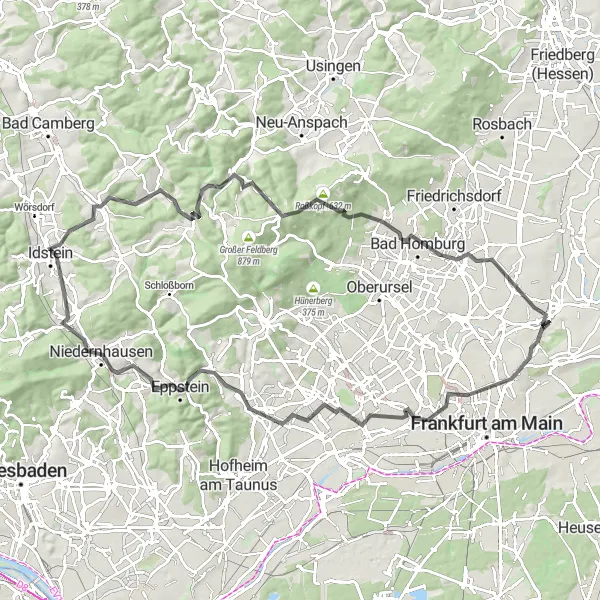 Map miniature of "Taunus Adventure" cycling inspiration in Darmstadt, Germany. Generated by Tarmacs.app cycling route planner