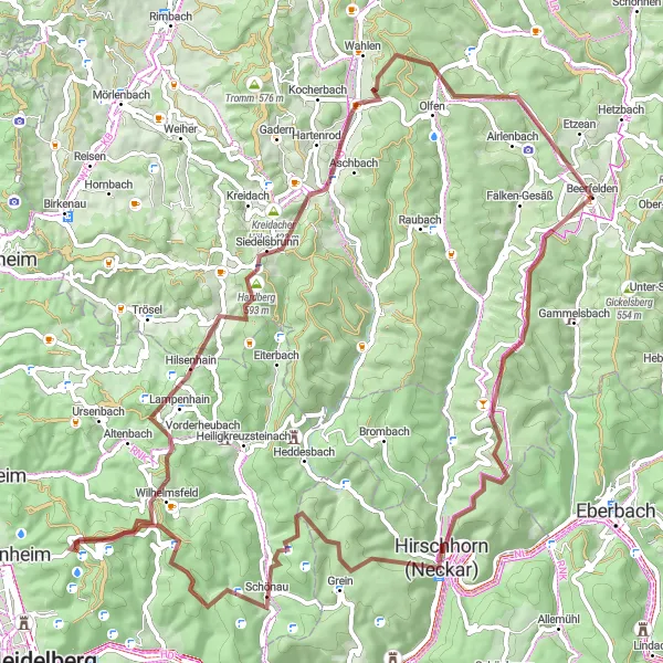 Karten-Miniaturansicht der Radinspiration "Wiesenberg und Spessartskopf Abenteuer" in Darmstadt, Germany. Erstellt vom Tarmacs.app-Routenplaner für Radtouren