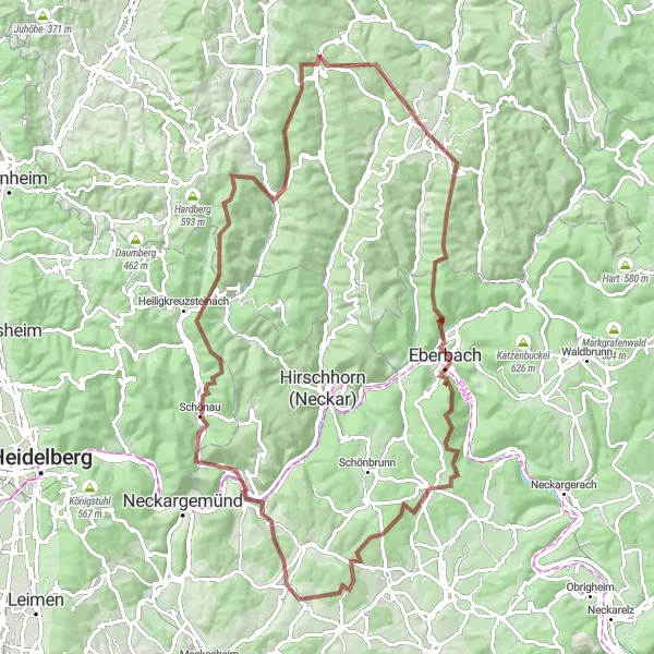 Map miniature of "Enchanting Gravel Exploration" cycling inspiration in Darmstadt, Germany. Generated by Tarmacs.app cycling route planner