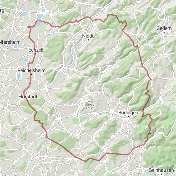 Map miniature of "The Ultimate Gravel Adventure" cycling inspiration in Darmstadt, Germany. Generated by Tarmacs.app cycling route planner