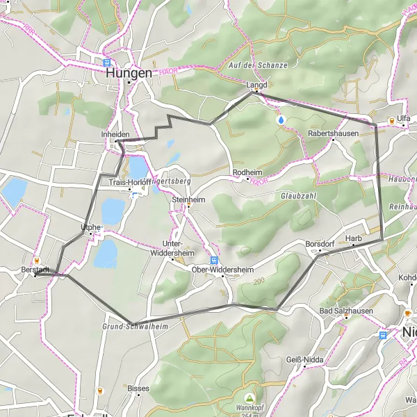 Karten-Miniaturansicht der Radinspiration "Rund um Berstadt" in Darmstadt, Germany. Erstellt vom Tarmacs.app-Routenplaner für Radtouren