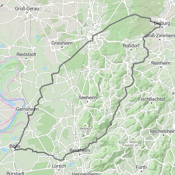 Karten-Miniaturansicht der Radinspiration "Historische Sehenswürdigkeiten und Panoramen" in Darmstadt, Germany. Erstellt vom Tarmacs.app-Routenplaner für Radtouren