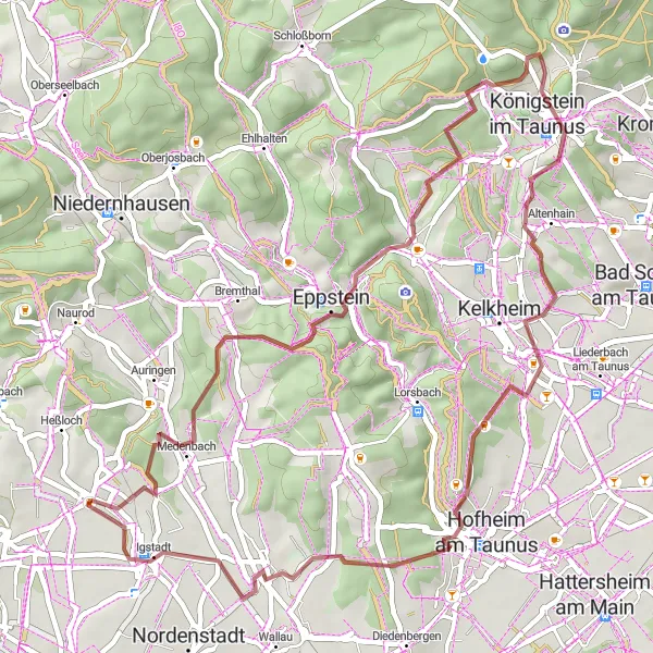 Karten-Miniaturansicht der Radinspiration "Gravel-Abenteuer-Taunus" in Darmstadt, Germany. Erstellt vom Tarmacs.app-Routenplaner für Radtouren