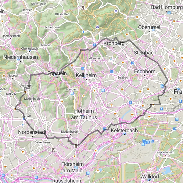 Map miniature of "Kloppenheim and Hardtberg Tour" cycling inspiration in Darmstadt, Germany. Generated by Tarmacs.app cycling route planner
