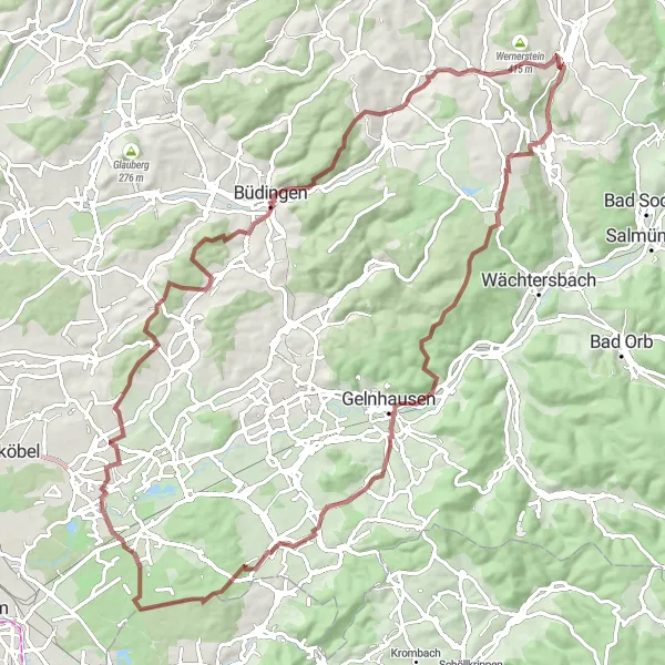 Map miniature of "The Gravel Plateau" cycling inspiration in Darmstadt, Germany. Generated by Tarmacs.app cycling route planner