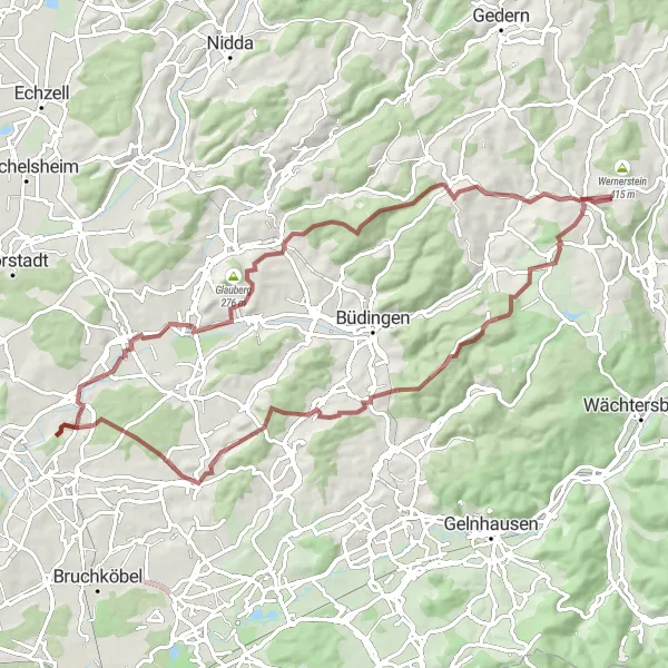 Karten-Miniaturansicht der Radinspiration "Gravel-Tour um Birstein" in Darmstadt, Germany. Erstellt vom Tarmacs.app-Routenplaner für Radtouren